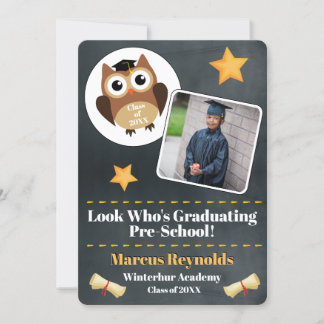 Cute Owl Pre-School Graduation Photo Announcement 