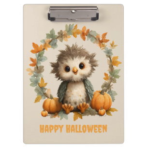 Cute Owl Pumpkin Happy Halloween Design Clipboard