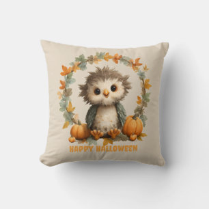 Cute Owl Pumpkin Happy Halloween Design Cushion