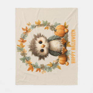 Cute Owl Pumpkin Happy Halloween Design Fleece Blanket