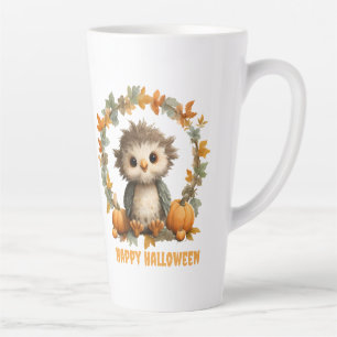 Cute Owl Pumpkin Happy Halloween Design Latte Mug