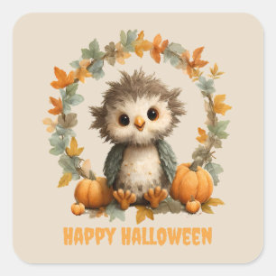 Cute Owl Pumpkin Happy Halloween Design Square Sticker