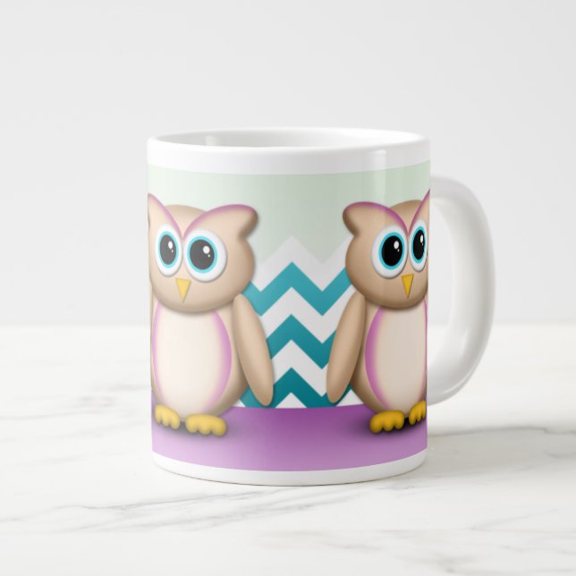 Cute Owl - Purple & Turquoise Chevron 20oz Mug (Front Right)