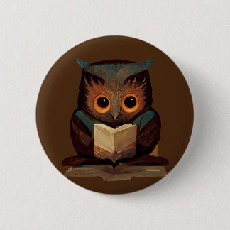 Cute Owl Reading a Book 6 Cm Round Badge