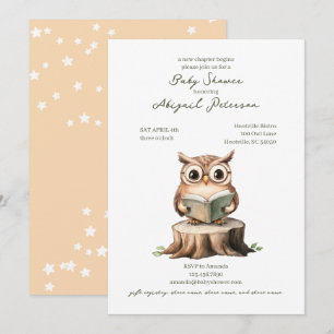 Cute Owl Reading a Book Baby Shower Invitation