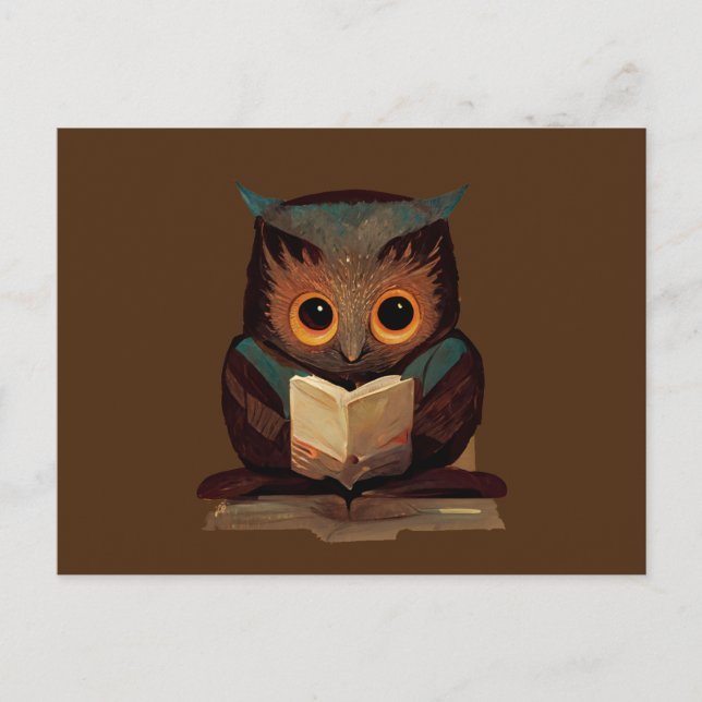 Cute Owl Reading a Book Postcard (Front)