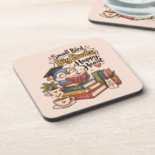 Cute Owl Reading Books Illustration Notebook Coaster