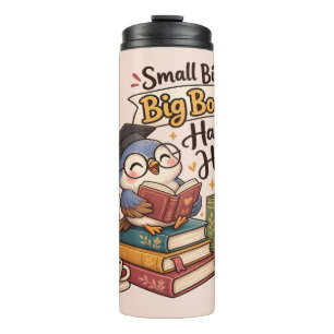Cute Owl Reading Books Illustration Thermal Tumbler