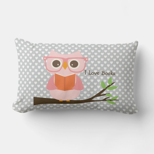 Cute Owl Reading Lumbar Cushion (Front)