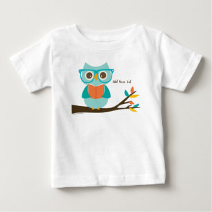 Cute Owl Reading Personalised Colourful Turquoise  Baby T-Shirt
