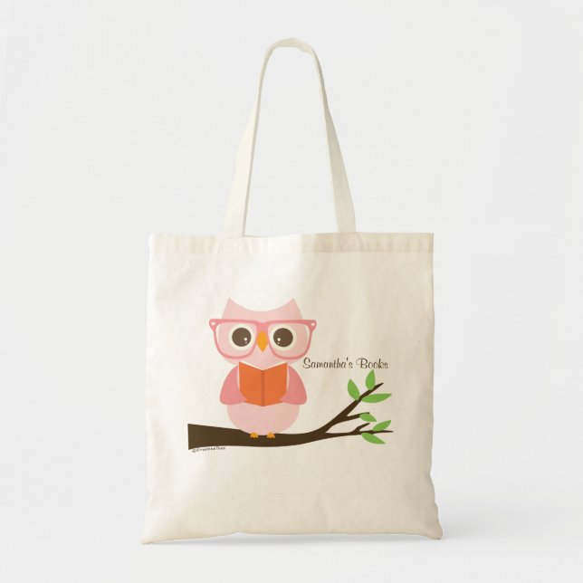 Cute Owl Reading Tote Bag (Front)