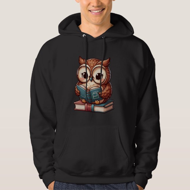 Cute Owl Reads Book Reading Bookworm Library Book  Hoodie (Front)