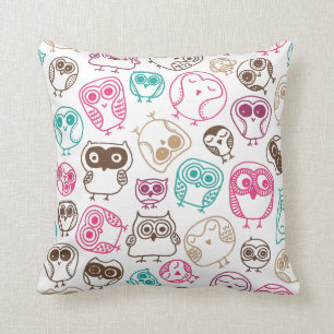 Cute owl retro pattern birds design cushion