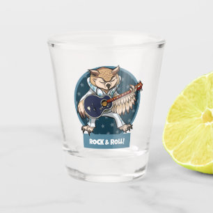 Cute Owl Rock & Roll Cartoon Singer With Guitar Shot Glass