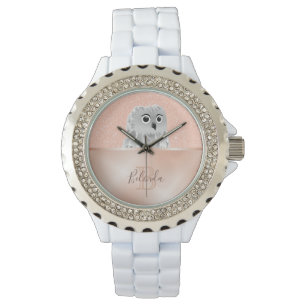 Cute Owl Rose Gold Glitter Monogram Watch