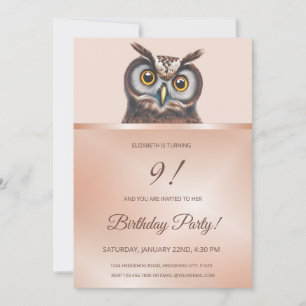 Cute Owl    Rose Gold  Invitation