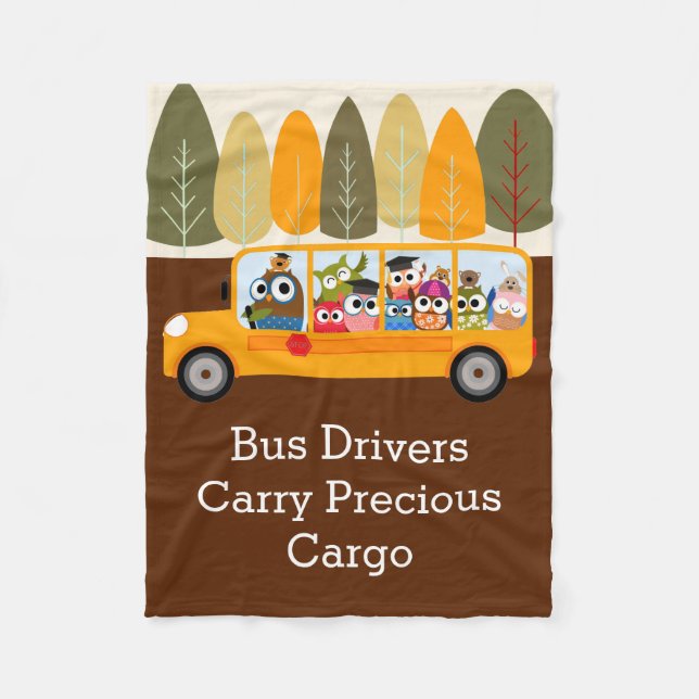 Cute Owl School Bus Driver Fleece Blanket (Front)