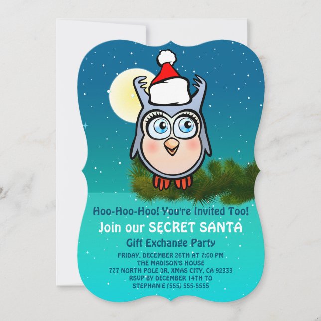 Cute Owl Secret Santa Party Invitation (Front)