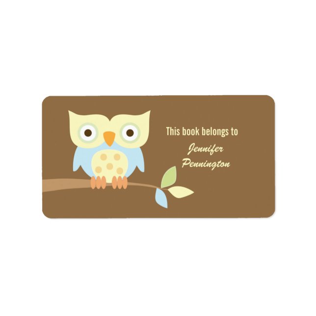 Cute owl sitting on branch bookplate labels (Front)