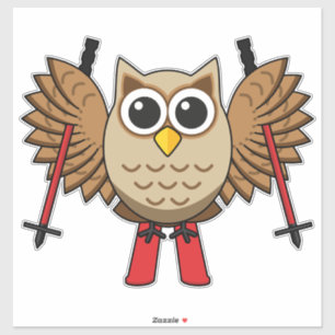 Cute Owl Skiing Cartoon