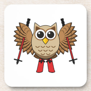 Cute Owl Skiing Cartoon Coaster