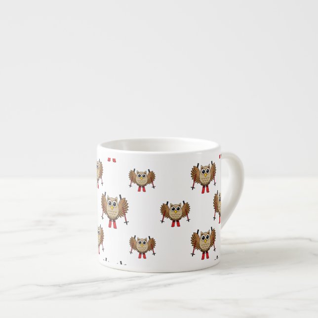 Cute Owl Skiing Cartoon Espresso Cup (Front Right)