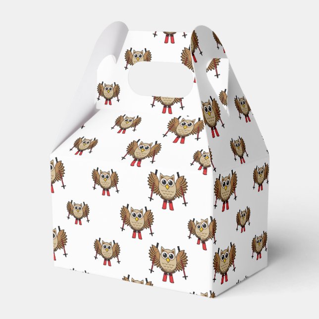 Cute Owl Skiing Cartoon Favour Box (Front Side)