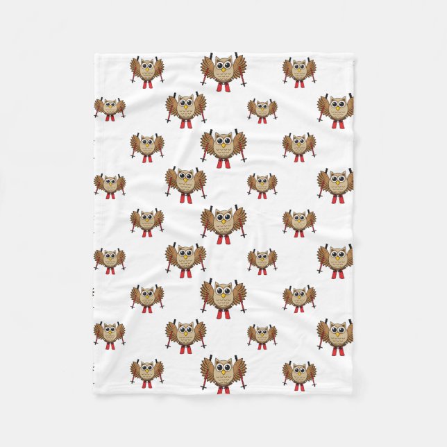 Cute Owl Skiing Cartoon Fleece Blanket (Front)