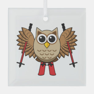 Cute Owl Skiing Cartoon Glass Tree Decoration