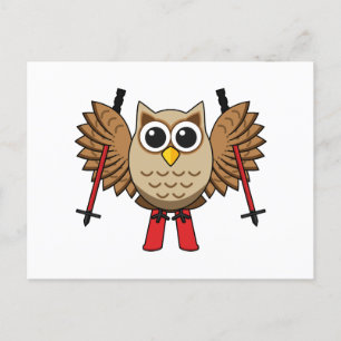 Cute Owl Skiing Cartoon Holiday Postcard