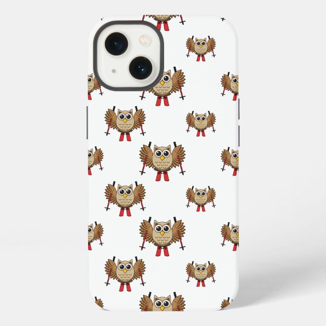 Cute Owl Skiing Cartoon iPhone Case (Back)