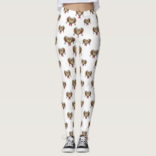 Cute Owl Skiing Cartoon Leggings