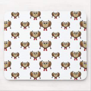 Cute Owl Skiing Cartoon Mouse Mat