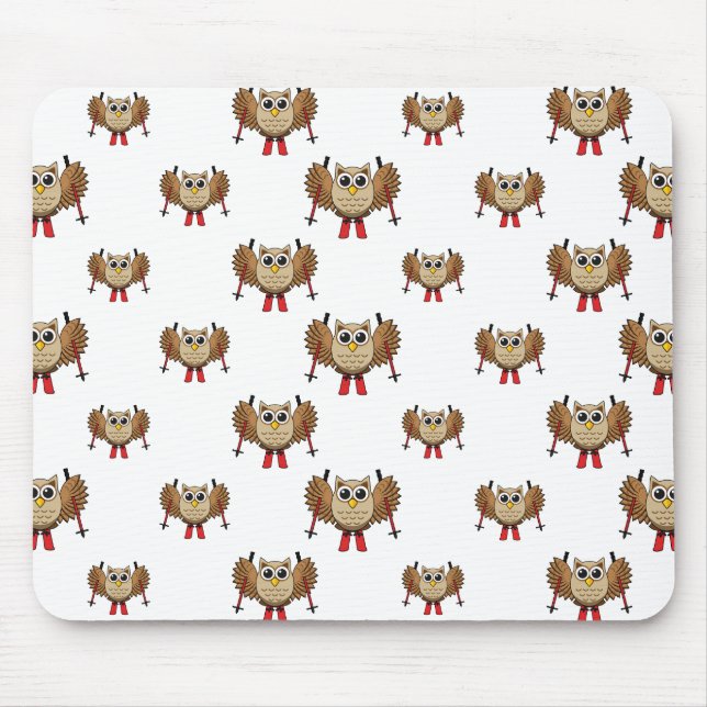 Cute Owl Skiing Cartoon Mouse Mat (Front)