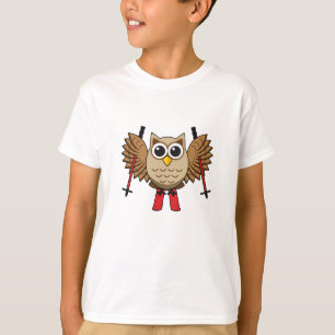 Cute Owl Skiing Cartoon T-Shirt