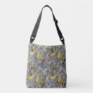 Cute owl - sparkling eyes & Grey yellow leaves Crossbody Bag