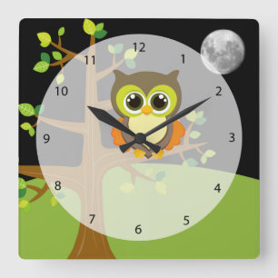 Cute owl square wall clock