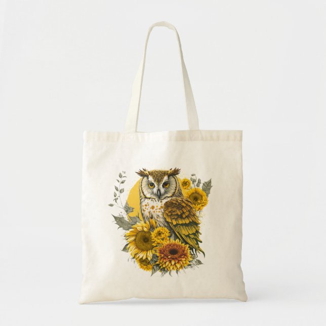 Cute Owl Sunflower Lover Drawing Art  Tote Bag (Front)