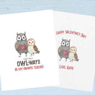 Cute Owl Teacher Valentine's Day  Holiday Card