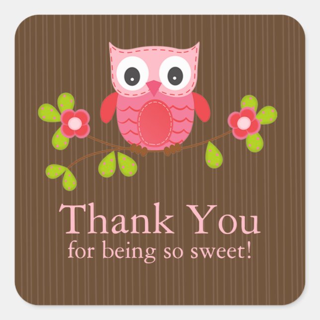 Cute Owl Thank You Baby Shower  Square Sticker (Front)