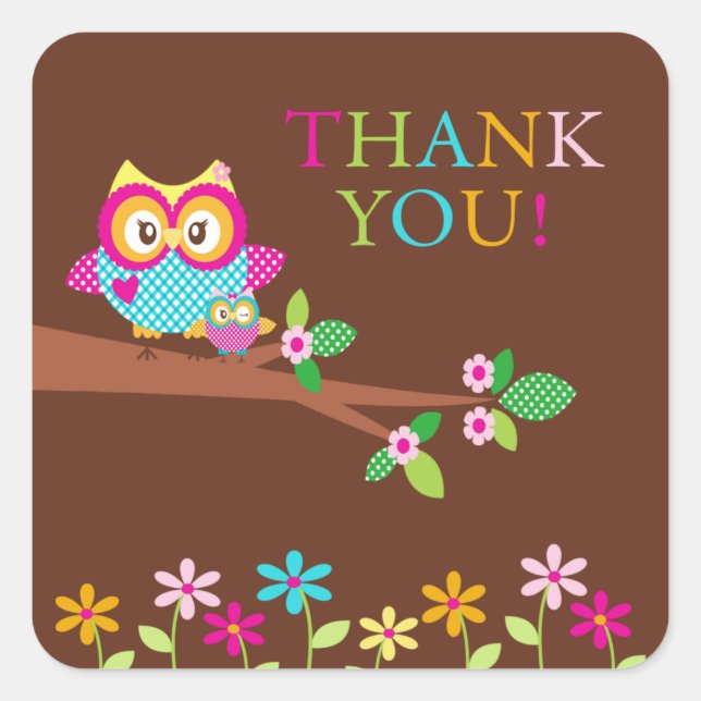 Cute Owl Thank You Baby Shower  Square Sticker (Front)