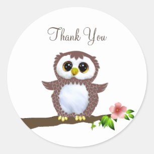 Cute owl thank you classic round sticker