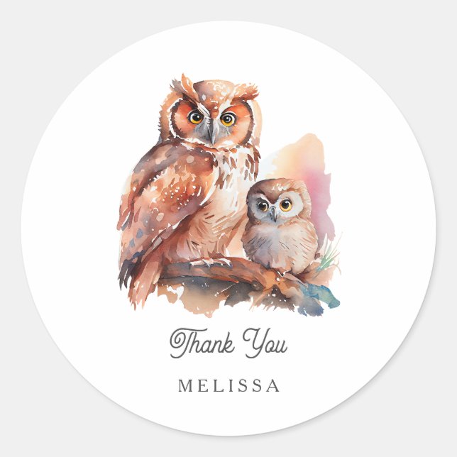 Cute Owl Thank You  Classic Round Sticker (Front)