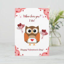 Cute Owl Valentines Day Card for Kids