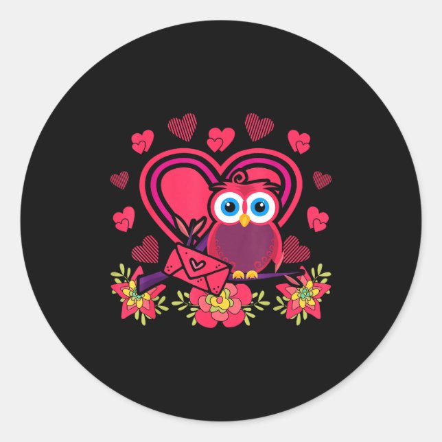 Cute Owl Valentines Day Gift Bird Owl  Classic Round Sticker (Front)