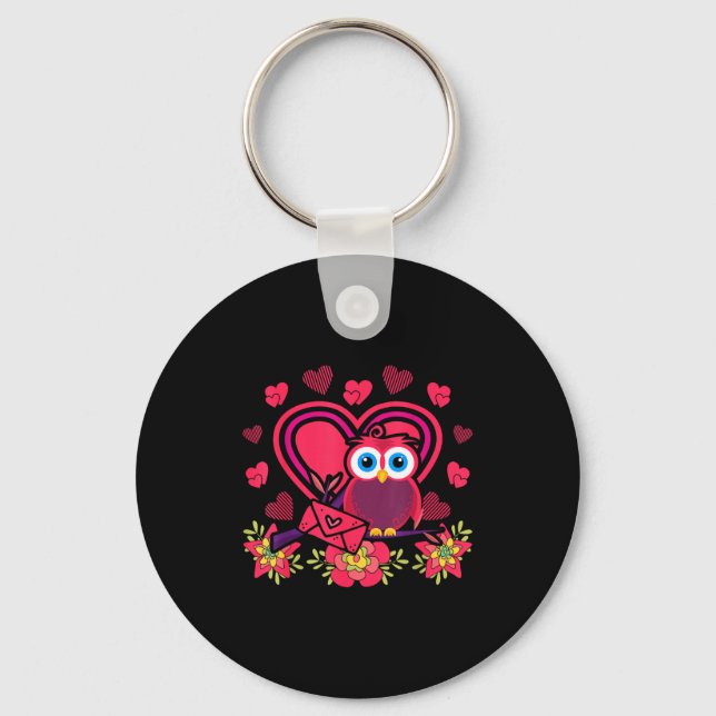 Cute Owl Valentines Day Gift Bird Owl  Key Ring (Front)
