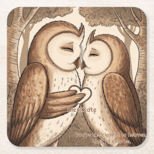 Cute Owl Valentine's Day Square Paper Coaster