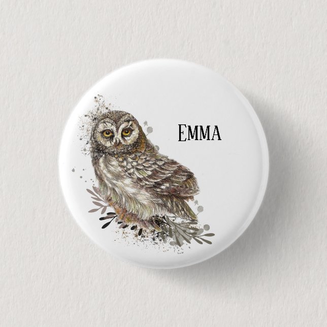 Cute Owl ,Watercolor Bird Nature  3 Cm Round Badge (Front)