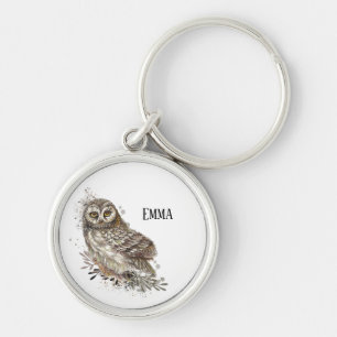 Cute Owl ,Watercolor Bird Nature  Keychain