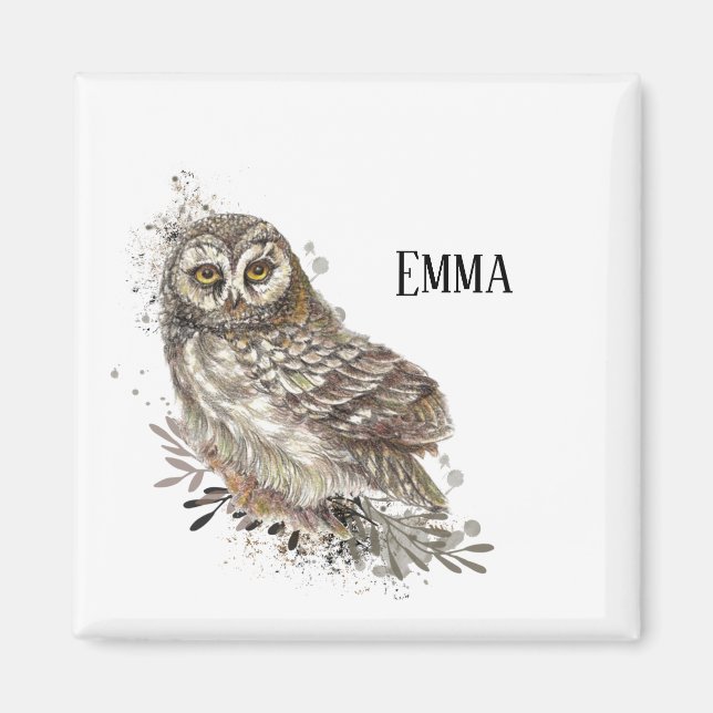 Cute Owl ,Watercolor Bird Nature  Magnet (Front)